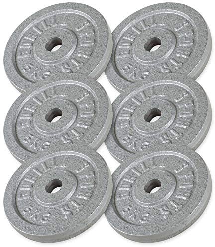 GORILLA SPORTS® Hantelscheiben - Set/Einzeln, 0,5/1,25/2/2,5/5/10/15/20/25/30 kg Gewichte, 30/31 mm, Gusseisen, Silber/Schwarz - Gewichtsscheiben, Bumper Plates