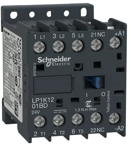 Schneider Electric, TeSys K contactor - 3P - AC-3 <= 440 V 12 A - 1 NC aux. - 24 V DC coil, LP1K1201BD