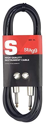 Stagg Deluxe Instrument Cable, 1/4 6.35mm Jack To Jack, Heavy-Duty Connectors, 6 Metres / 20 Feet, Black