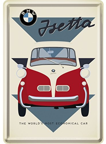 Nostalgic-Art, Retro Grußkarte, BMW Isetta, Auto Zubehör Geschenk-Idee, Blechpostkarte, Mini-Blechschild im Vintage-Design, 10 x 14 cm