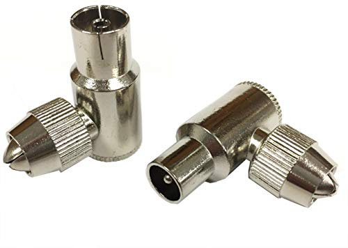 electrosmart Angled TV Aerial Coaxial Plugs - Set comprises of 1x Male Coax Plug & 1x Female Coax Socket with 90 Degree Angle Suitable for most RG6 WF100 CT100 Coax Cable