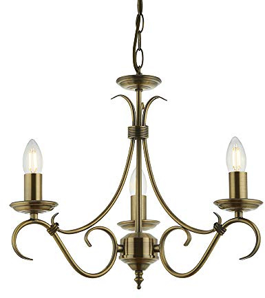 Endon Bernice Antique Brass 3 Light E14 Candle Semi Flush Dimmable Ceiling Light