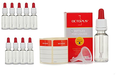 10 Pipettenflaschen 20 ml aus PET für Tinten, Öle und Liquids | Bruchfeste Dosierflaschen mit Glaspipette, Mini-Trichter und Etiketten, für Aromen, Farben, Kosmetik und DIY-Mischungen