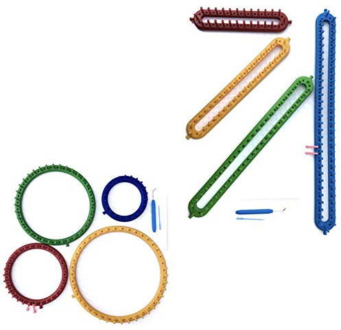 KnitUK Knitting Looms Combo Pack: 4 Round + 4 Long. with Pink Extra-pegs to be Fitted.