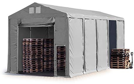 TOOLPORT Lagerzelt Industriezelt 5x10 m Zelthalle mit 3,6m Seitenhöhe PVC Plane 850 N grau wasserdicht Ganzjahreszelt mit Hochziehtor
