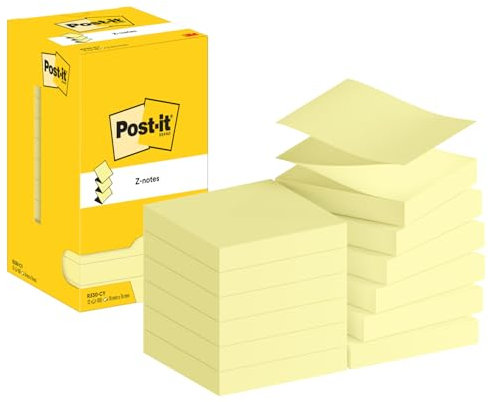 Post-it Sticky Z-Notes, Gelb, Block à 100 Blatt, 12 Blöcke, 76 mm x 76 mm - Für Notizen, To-Do-Listen & Erinnerungen