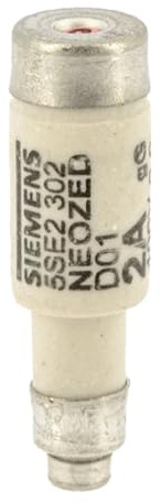 Siemens 5SE2302 NEOZED Fuse Link 400V GL, Size D01, 2A in Folding Box with TIN-Plated Contact-CAPS, White