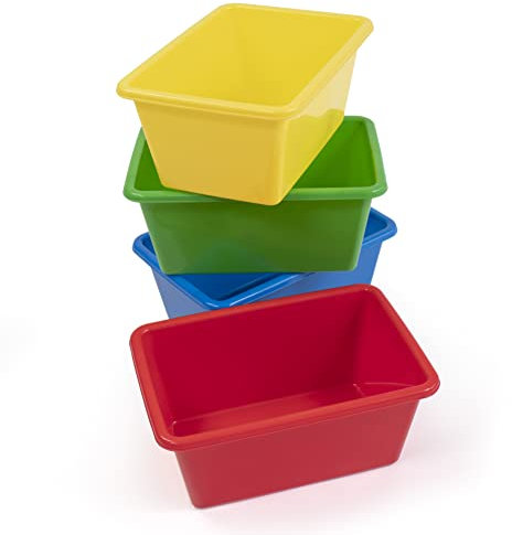Humble Crew Toy Storage Bins for Kids, Set of 4, Primary Colors, Small - Sturdy, Colorful Plastic Storage Bins for Classroom, Playroom, Nursery, and More - Premium Toddlers Toy Organizer Bins