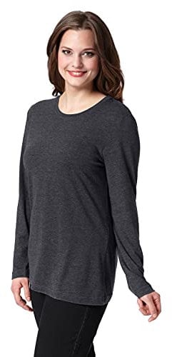 Ulla Popken Damen Langarm-shirt, Anthrazit Melange, 62-64 EU