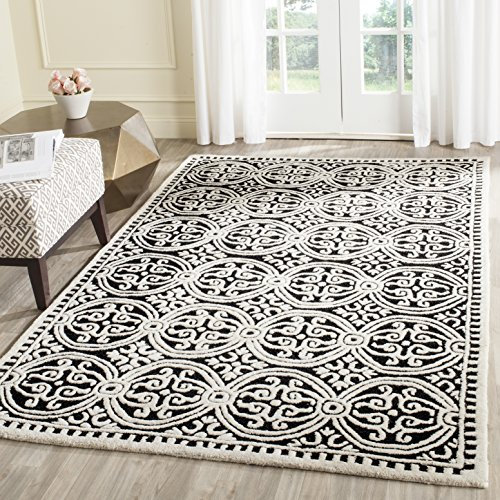 SAFAVIEH Traditionell Teppich für Wohnzimmer, Esszimmer, Schlafzimmer - Cambridge Collection, Kurzer Flor, Schwarz und Elfenbein, 183 X 274 cm