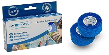 Joy2Protect Elastische Fingerpflaster Rolle - selbsthaftendes Schnellpflaster - Pflasterverband Blau - 2 Rollen (2,5cm x 4,5m) - Selbstklebender Verband, Sporttape, Fingerkuppenpflaster