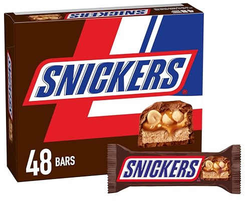 SNICKERS Milk Chocolate Candy Bars, Full Size Bar Bulk, 1.86 oz, Pack of 48