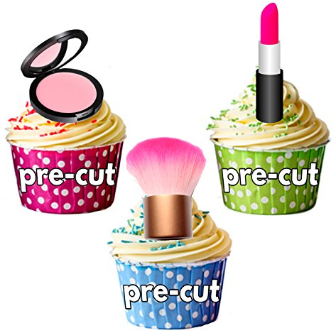 AK Giftshop PRE-CUT Make-Up Themed Edible Cupcake Toppers/Cake Decorations (Pack of 12)