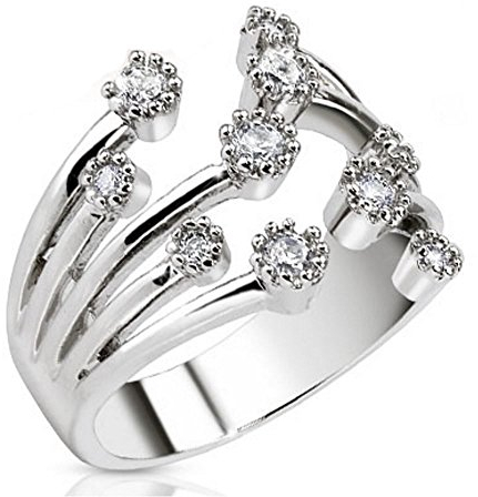 Bungsa® centre ring cubic zirconia crystal fountain multi-crystal rhodium platinum plated toe ring for women (toe-ring foot jewellery foot ring toe ring nail ring middle ring nail ring bendable adjustable)