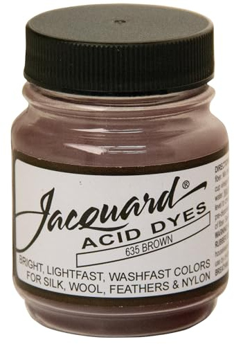 Jacquard Acid Dye 1/2oz Jar Brown - Acid Dye for Wool, Silk, Alpaca, Feathers, Cosplay Wigs and Nylon - Powder Wool Dye for Full Coverage Dyeing - Vibrant Acid Silk Dye