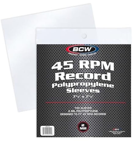 BCW 100 Vinyl 45 RPM 7 Record Poly Outer Sleeves 2 Mil New