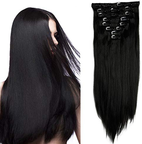 S-noilite Clip In Extensions Haarverlängerung Glatt 8 Teiliges SET 18 Clips 8Pcs Voller Kopf Wie Echthaar 66cm Dunkles Schwarz