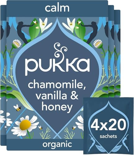 Pukka Herbs Calm with Chamomile, Vanilla & Manuka Honey, 4 x 20 Tea Bags | For evenings, Sweet honey and vanilla, caffeine-free cup, Organic chamomile, liquorice & fennel