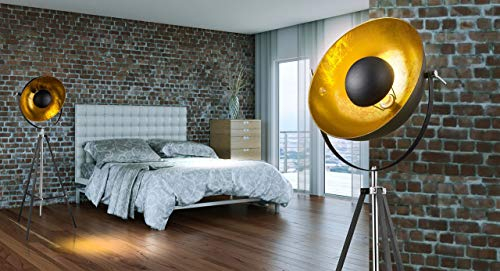 Stehlampe schwarz Wohnzimmerleuchte modern Stativleuchte gold, Retro Standlampe 4-Bein Höhenverstellbar, Metall matt, 1x E27 Fassung, DxH 78x180 cm