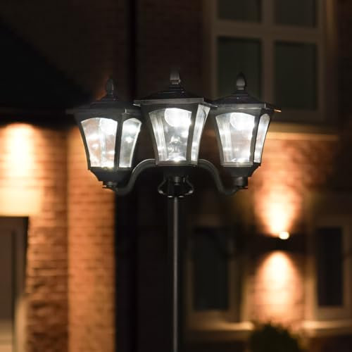 Festive Lights - Lampadaire sur Pied pour le Jardin - Lampadaire Solaire LED en Aluminium - Noir - 3 Têtes - Intensité Réglable 108 Lumens Max.- 2 Modes - Hauteur Ajustable (80cm, 120cm ou 210cm)