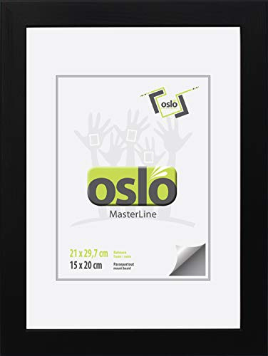 Bilderrahmen 21x30 DIN A4 (exakt 21x29,7) schwarz Holz massiv Echt-Glas FSC | Urkundenrahmen Fotorahmen Portraitrahmen Echtholz Aufsteller Aufhänger Hoch- und Querformat