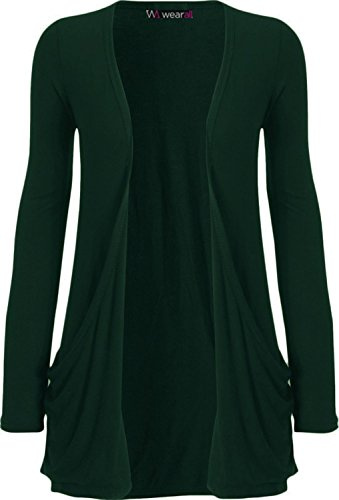 WearAll - Ladies Long Sleeve Pocket Cardigan Womens Top - Bottle Green - 8/10