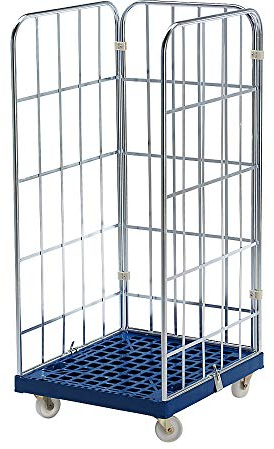 kaiserkraft | Rollbehälter MODULAR | Kunststoff-Rollplatte | Gitter 3-seitig | Platte dunkelblau