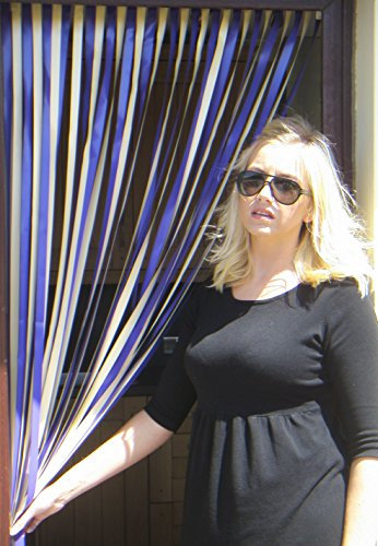 Heavy Duty Bug Blind,Strip Blind/Fly Blind-90cm wide- Complete with self adhesive fitting hooks for uPVC Door frames- Largest available! (PURPLE/CREAM)