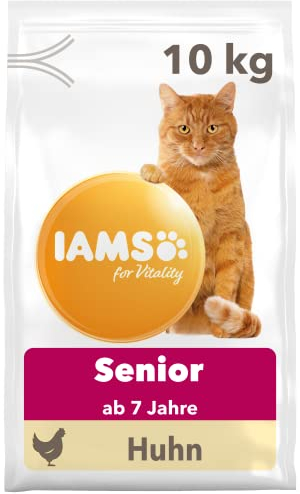 IAMS Senior Katzenfutter trocken mit Huhn - Trockenfutter für ältere Katzen ab 7 Jahren, 10 kg