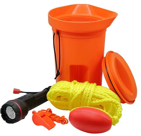 SeaSense Boat Bailer Safety Kit – Dry Storage for Emergency Gear, 1.5 Liters – Includes 50’ of Rope, Float Buoy, Whistle & Flashlight – Great for Small Boats, Pontoons, Kayaks & Fishing Vessels