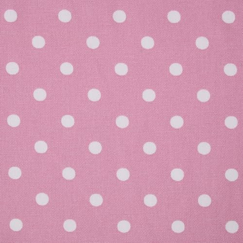 HOMESCAPES Rosa Baumwollstoff gepunktet Meterware 150 cm breit, rosa Stoff mit weißen Punkten, rosa weiß gepunkteter Stoff zum Nähen, Deko-Stoff 100% Baumwolle Oeko-Tex