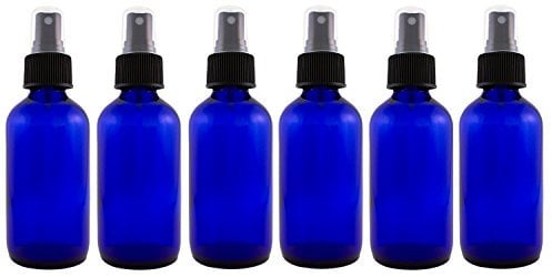 113,4 gram bouteilles en verre Bleu cobalt, Noir avec fine Brume Pulvérisateur (lot de 6)