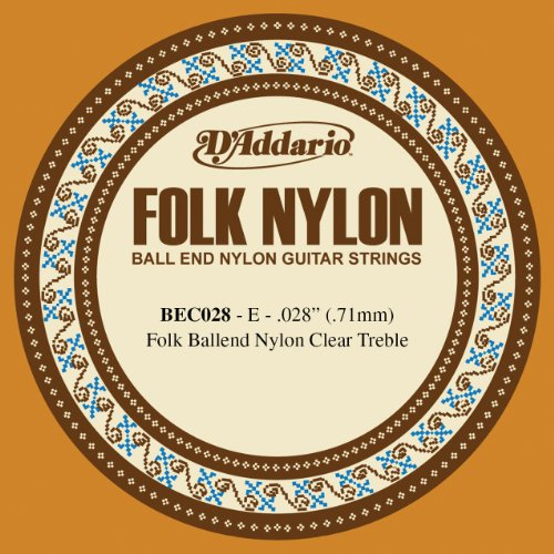 D'Addario BEC028 Folk Nylon, cuerda individual para guitarra, nailon transparente, extremo de bola, .028