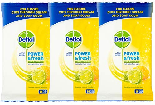 Dettol Power Fresh Floor Wipes, Citrus, 45 Wipes, Pack of 3 x 15