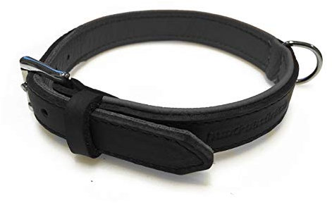 Lederhalsband für Hunde, Fettleder Hundehalsband gepolstert, Echtleder, schwarz Chrom Gr. 35