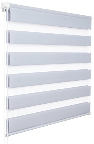 WOLTU Doppelrollo Klemmfix ohne Bohren Grau B60 x H150 cm, Duo Rollo Zebrarollo Fensterrollo Klemmrollo Seitenzugrollo Easyfix lichtdurchlässig & verdunkelnd Rollos für Fenster und Tür