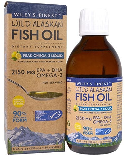 Wiley's Finest Wild Alaskan Fish Oil Peak Omega-3 Liquid Supplement - 2300mg EPA and DHA Omega-3s - Lemon Flavor - 8.45 Oz (50 Servings)
