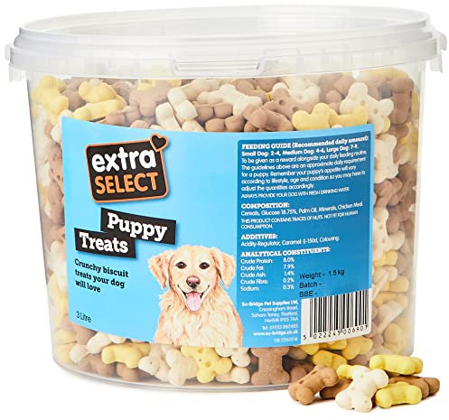 Extra Select Puppy Bones Dog Treat Biscuits in a 3ltr Bucket (approx 1070 biscuits)