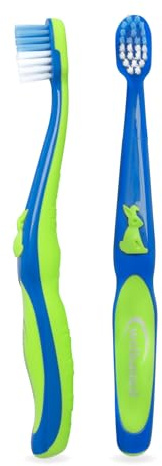 Wellsamed Fantasy 1 Kinderzahnbürste, extra-weich, Blau-Grün, 1 Stück | Ideal für Kinder von 4 Monaten bis 3 Jahren - sanft, sicher und kindgerecht