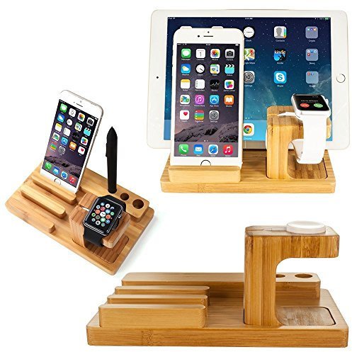 3 in 1 Wooden Desktop Stand Holder Charger Docking Station For Apple iWatch, iPhone & iPad