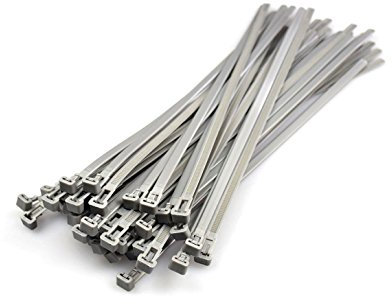 Silver Releasable Cable Ties 7.2mmx300mm, 20 Pieces