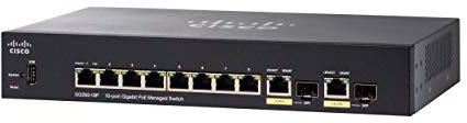 Commutateur géré Cisco SG350-10P, Combine 10 Ports Gigabit Ethernet (GbE) et 8 Ports Gigabit Ethernet RJ45 et 2 Ports SFP Gigabit Ethernet, Plus 62 W PoE, Protection à Vie limitée (SG350-10P-K9-EU)