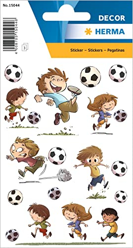 HERMA 15044 Aufkleber Fussball klein groß, 27 Stück, Sport Sticker mit lustigen Fußball Motiv, Kinder Etiketten für Fotoalbum Tagebuch Poesiealbum Scrapbooking Geburtstag Dekoration Briefe DIY Basteln