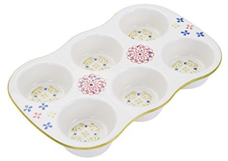 Pfaltzgraff 5169266 Hand Painted Ceramic Muffin Tray, Clay, Pink/Green