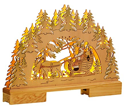 hellum Schwibbogen Weihnachten, 35x26cm, LED Lichterbogen Weihnachten batteriebetrieben, Schwibbogen mit 10 gelben LED, Fensterbeleuchtung für Innen, 572223