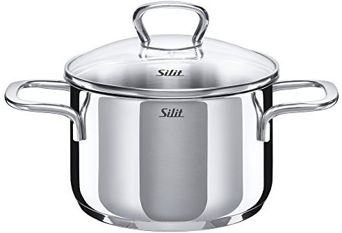Silit Style Kochtopf klein 16cm, Glasdeckel, Fleischtopf Induktion 1,9l, Edelstahl poliert, unbeschichtet