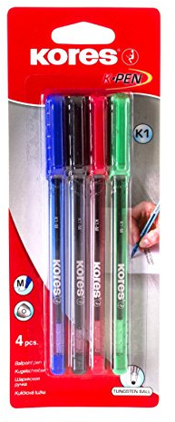 Kores K1 Kugelschreiber, mittel – 1 mm, dreieckig (Set von 4 Farben sortiert)