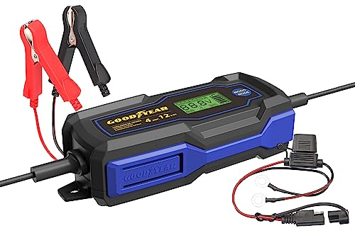 Goodyear Evo Caricabatterie Intelligente 4,0 Amp con O-Ring 6-12V per Batterie STD, AGM, GEL e LiFePO4. Capacità 4-120Ah.