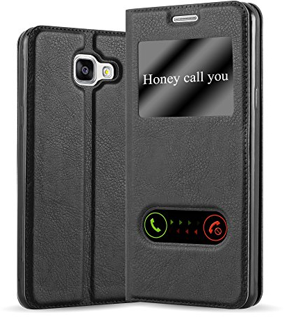 Cadorabo Hülle kompatibel mit Samsung Galaxy A5 2016 in KOMETEN SCHWARZ - Schutzhülle mit Magnetverschluss, Standfunktion und 2 Sichtfenstern