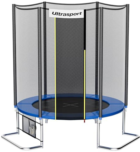 Ultrasport SICHERSTE Trampolin Outdoor Kinder Ø180/244/305/366/430 cm bis 150 KG I Leise Gummiseilfederung I Komplettset mit Sicherheitsnetz (All in) viel Zubehör I Gartentrampolin I Gefahrlos